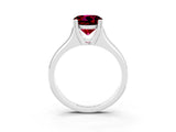 White gold Round Cut Garnet Solitaire Ring with Wide Band and Prong Setting_3