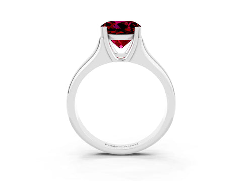 White gold Round Cut Garnet Solitaire Ring with Wide Band and Prong Setting_3