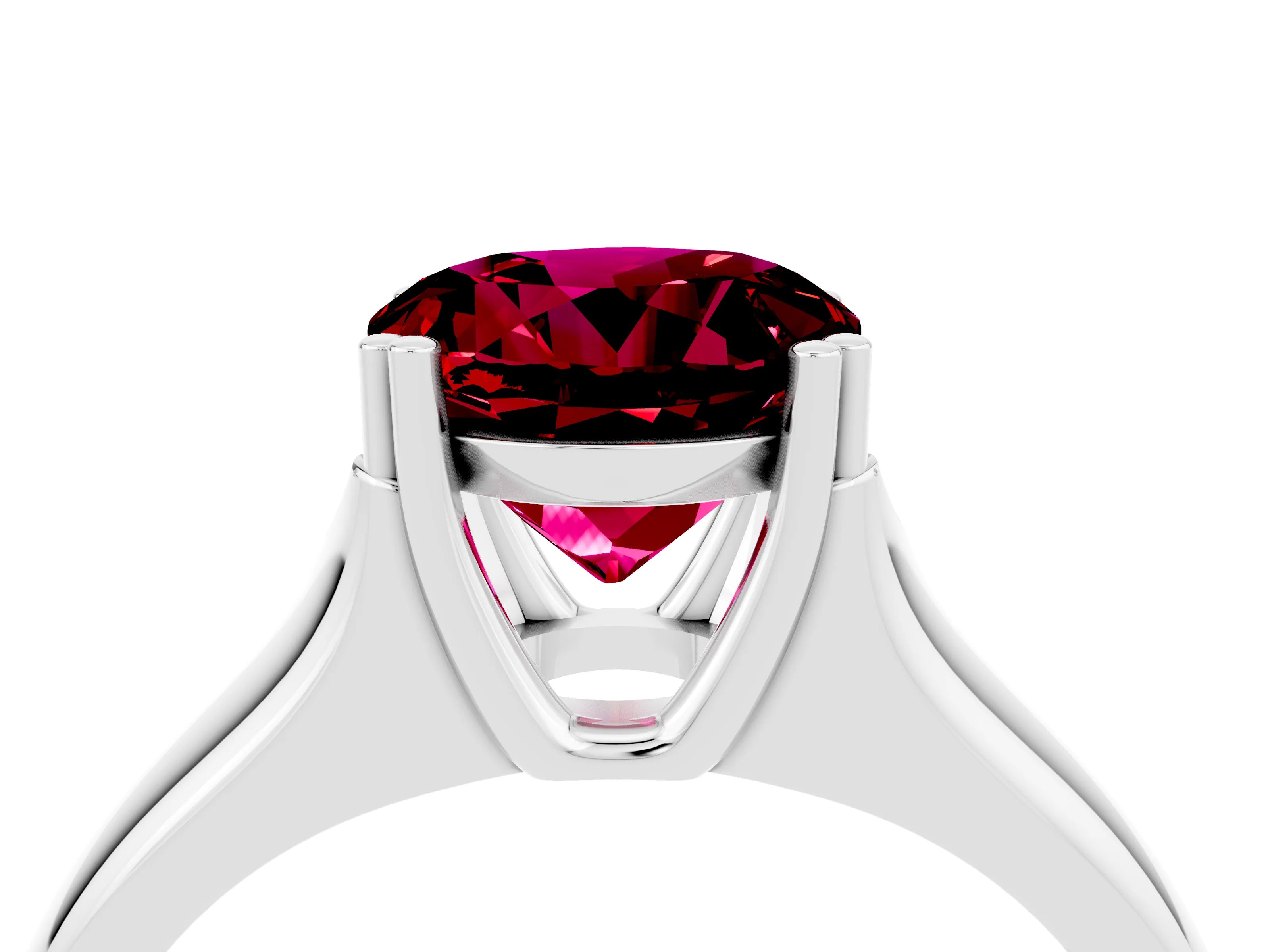White gold Round Cut Garnet Solitaire Ring with Wide Band and Prong Setting_4