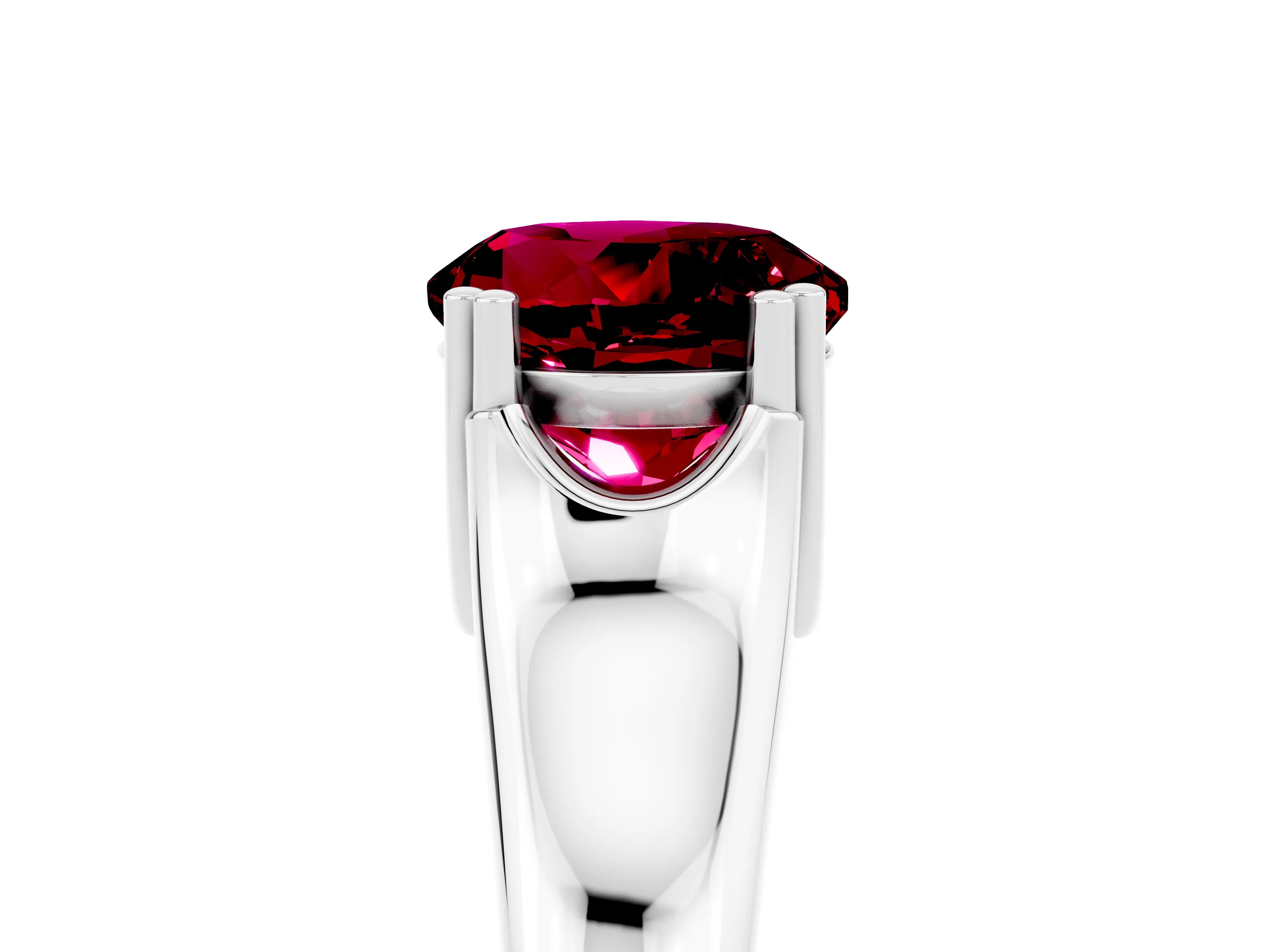 White gold Round Cut Garnet Solitaire Ring with Wide Band and Prong Setting_5