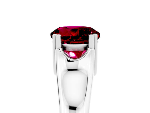 White gold Round Cut Garnet Solitaire Ring with Wide Band and Prong Setting_5