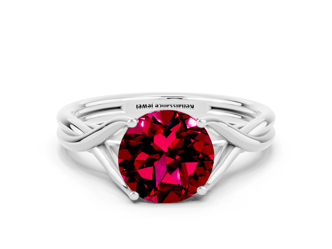 White gold Round Cut Garnet Solitaire Twist Band Prong Setting Ring_36