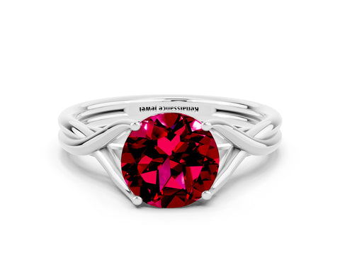 White gold Round Cut Garnet Solitaire Twist Band Prong Setting Ring_36