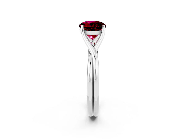 White gold Round Cut Garnet Solitaire Twist Band Prong Setting Ring