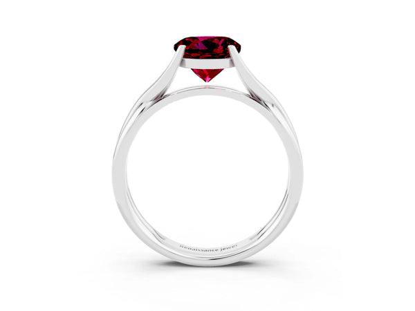 Silver Round Cut Garnet Solitaire Twist Band Prong Setting Ring