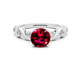 White gold Round Cut Garnet Solitaire Twisted Band with Round  Accents and Prong Setting_12