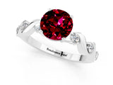 White gold Round Cut Garnet Solitaire Twisted Band with Round  Accents and Prong Setting_13