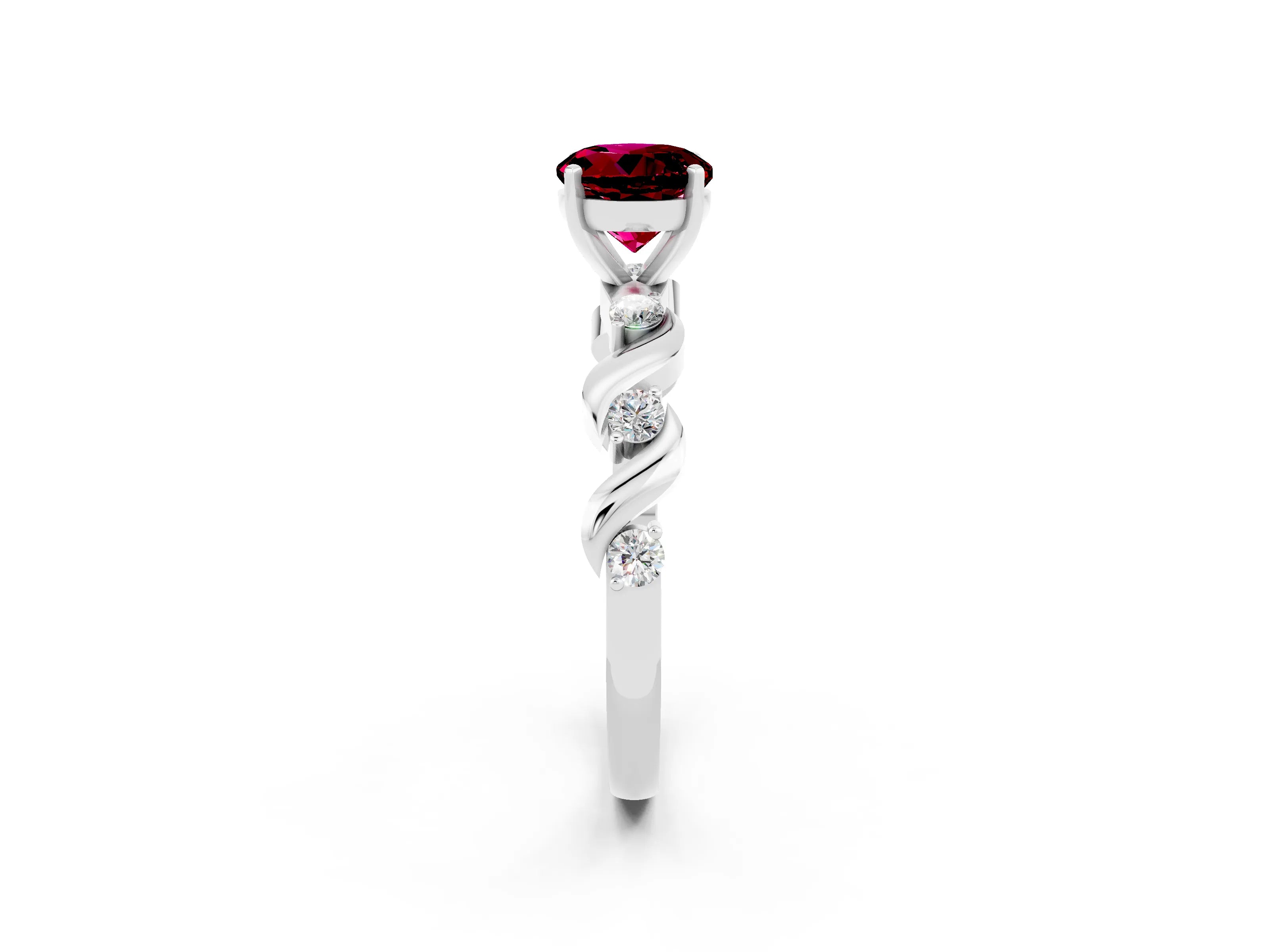 White gold Round Cut Garnet Solitaire Twisted Band with Round  Accents and Prong Setting_14