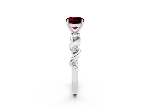 White gold Round Cut Garnet Solitaire Twisted Band with Round  Accents and Prong Setting_14