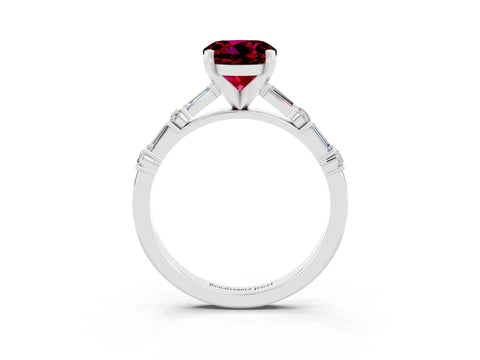 White gold Round Cut Garnet Solitaire with Side Baguettes and Channel Set Band_3