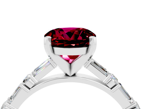 White gold Round Cut Garnet Solitaire with Side Baguettes and Channel Set Band_4