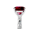 White gold Round Cut Garnet Solitaire with Side Baguettes and Channel Set Band_5