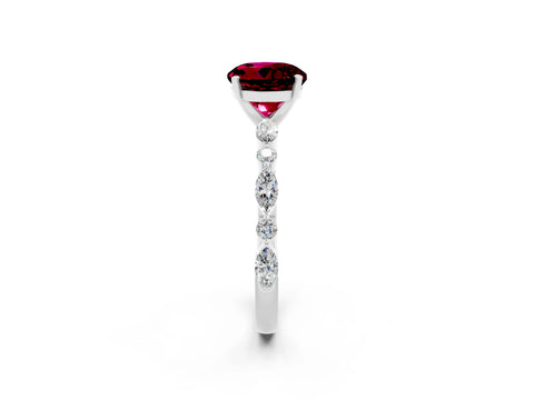 White gold Round Cut Garnet Solitaire with Side Stones on a Pavé Band and Four-Prong Setting_2