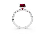 White gold Round Cut Garnet Solitaire with Side Stones on a Pavé Band and Four-Prong Setting_3