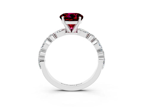 White gold Round Cut Garnet Solitaire with Side Stones on a Pavé Band and Four-Prong Setting_3
