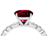 White gold Round Cut Garnet Solitaire with Side Stones on a Pavé Band and Four-Prong Setting_4