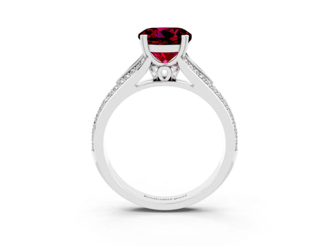 White gold Round Cut Garnet Split Shank Engagement Ring with Pavé Band_3