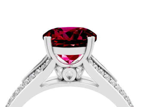 White gold Round Cut Garnet Split Shank Engagement Ring with Pavé Band_4