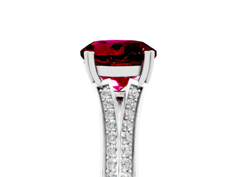 White gold Round Cut Garnet Split Shank Engagement Ring with Pavé Band_5
