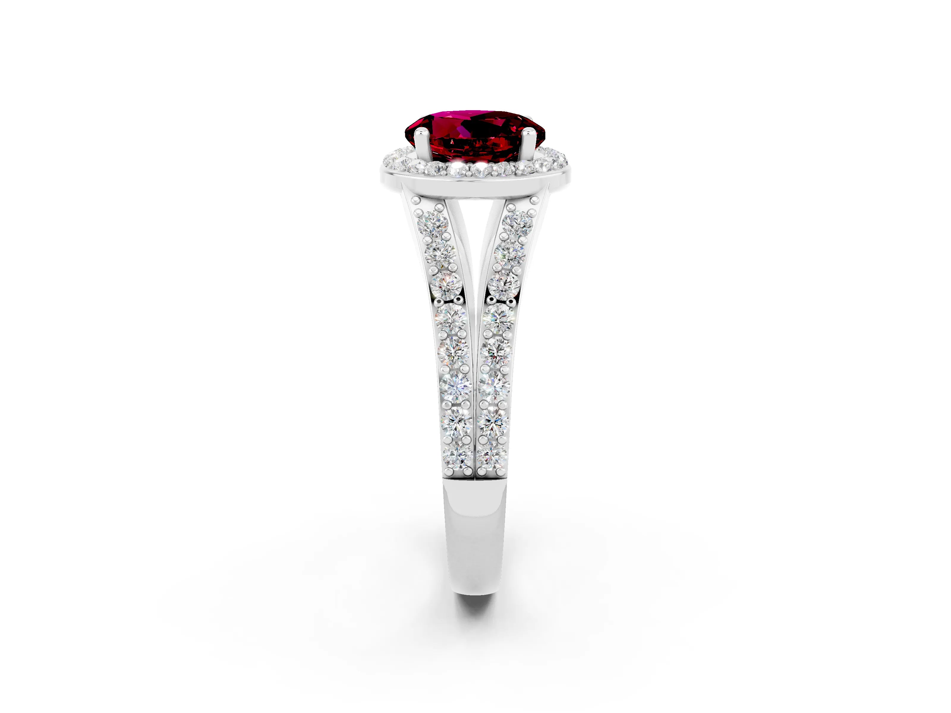 White gold Round Cut Garnet Split Shank Halo Ring with Four-Prong Setting_14