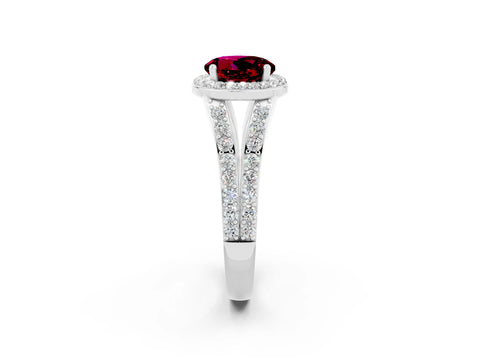 White gold Round Cut Garnet Split Shank Halo Ring with Four-Prong Setting_14