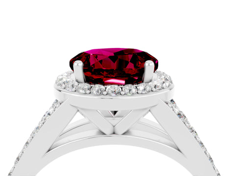 White gold Round Cut Garnet Split Shank Halo Ring with Four-Prong Setting_16