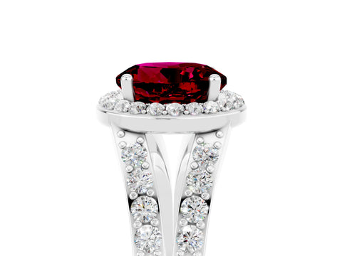 White gold Round Cut Garnet Split Shank Halo Ring with Four-Prong Setting_17