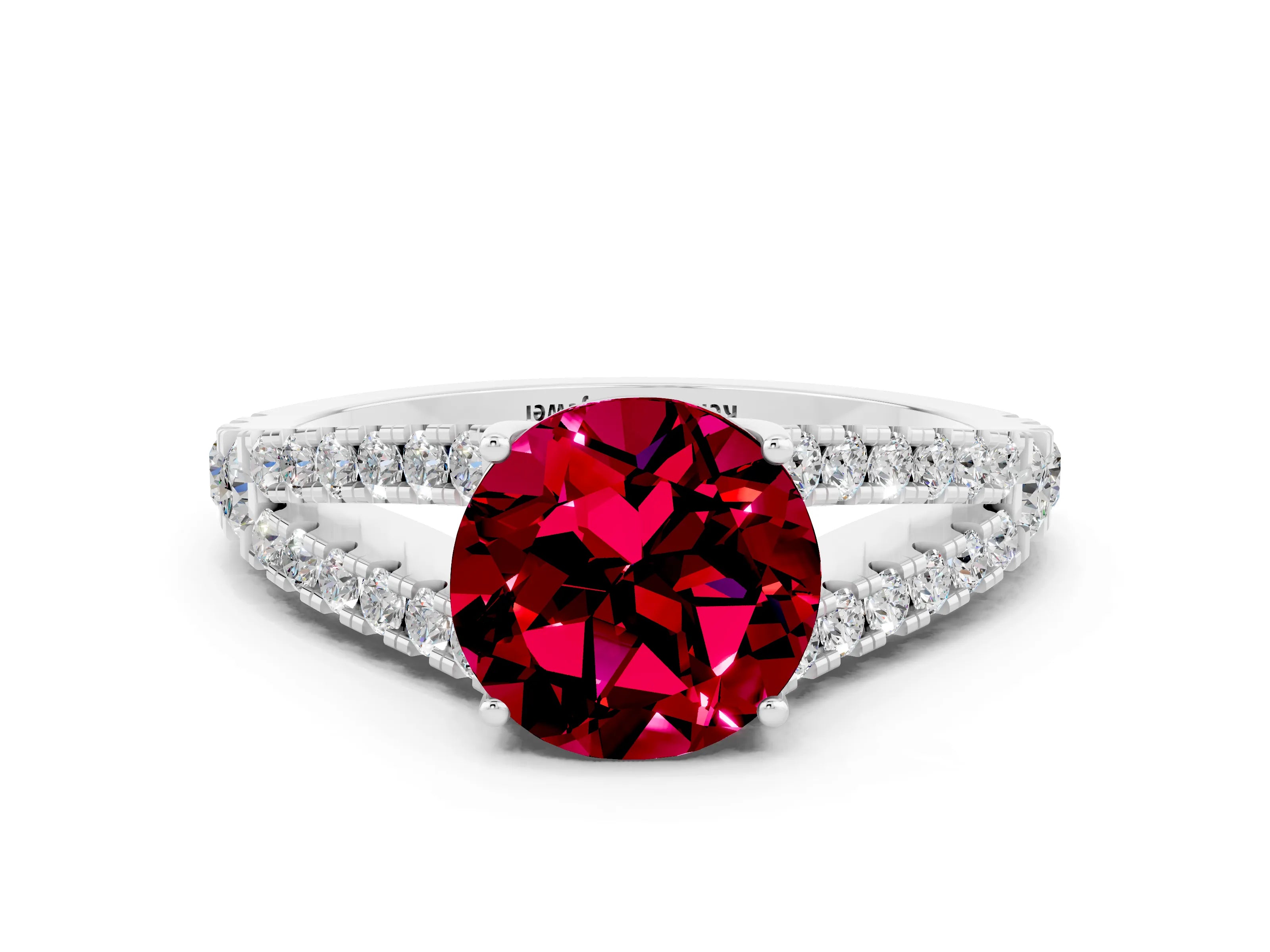 White gold Round Cut Garnet Split Shank Pavé Engagement Ring with Four-Prong Setting_12