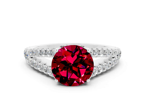 White gold Round Cut Garnet Split Shank Pavé Engagement Ring with Four-Prong Setting_12