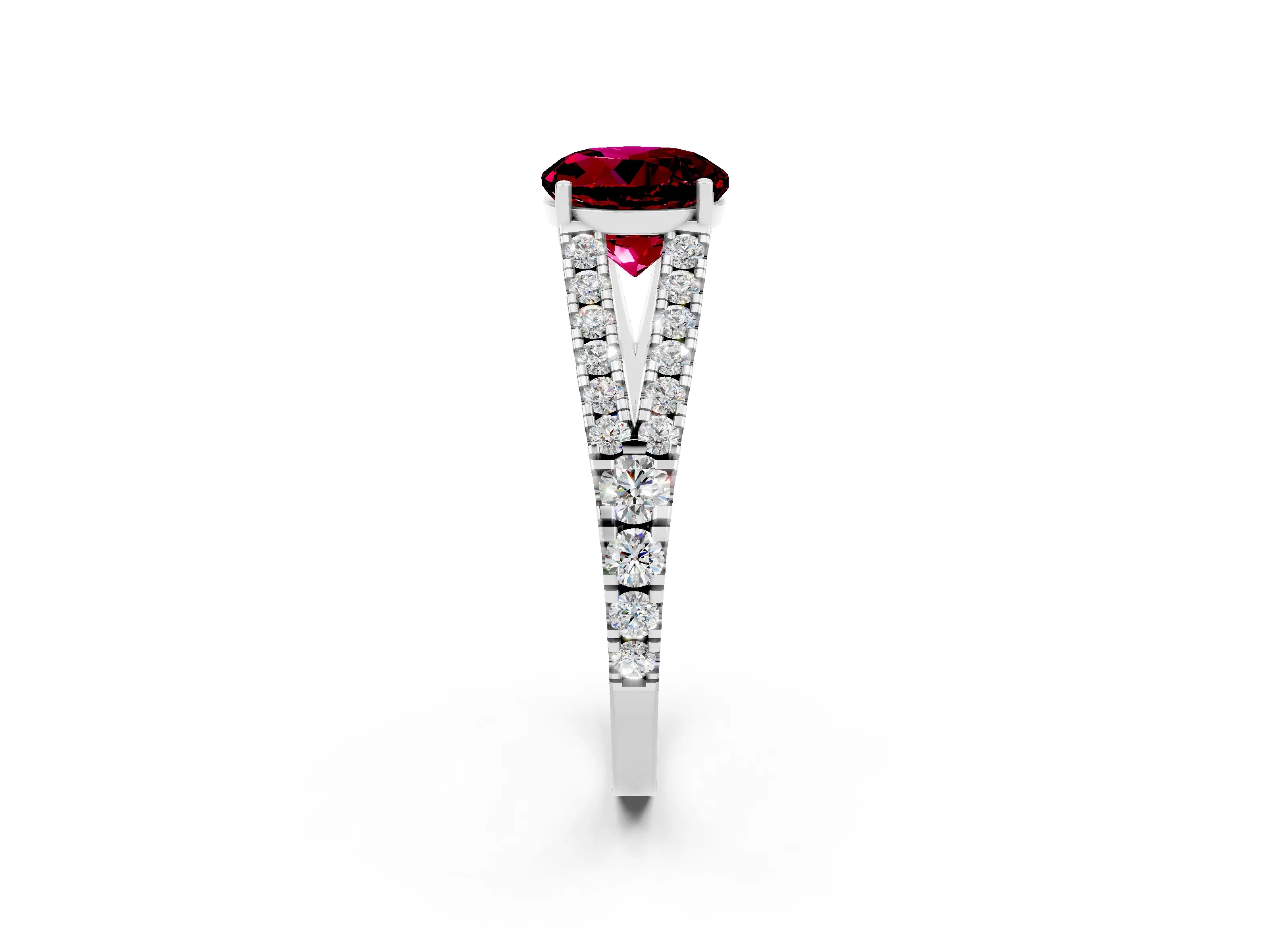 White gold Round Cut Garnet Split Shank Pavé Engagement Ring with Four-Prong Setting_14