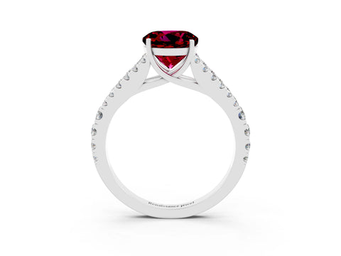 White gold Round Cut Garnet Split Shank Pavé Engagement Ring with Four-Prong Setting_15