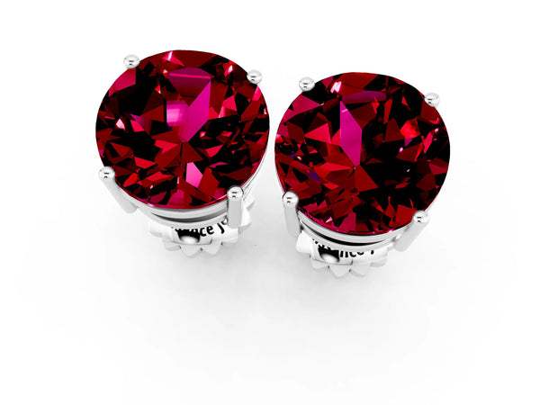 Silver Round Cut Garnet Stud Earrings