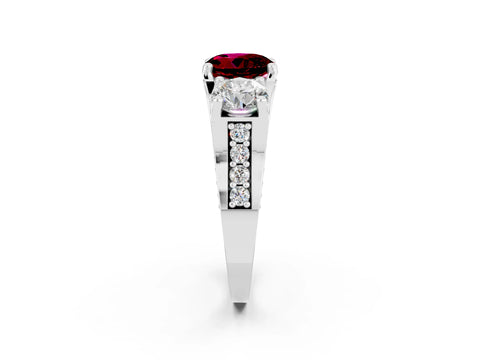 White gold Round Cut Garnet Three-Stone Ring with Channel Set Band and Four-Prong Setting_2