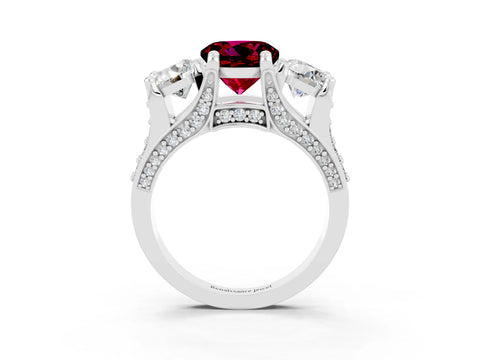 White gold Round Cut Garnet Three-Stone Ring with Channel Set Band and Four-Prong Setting_3