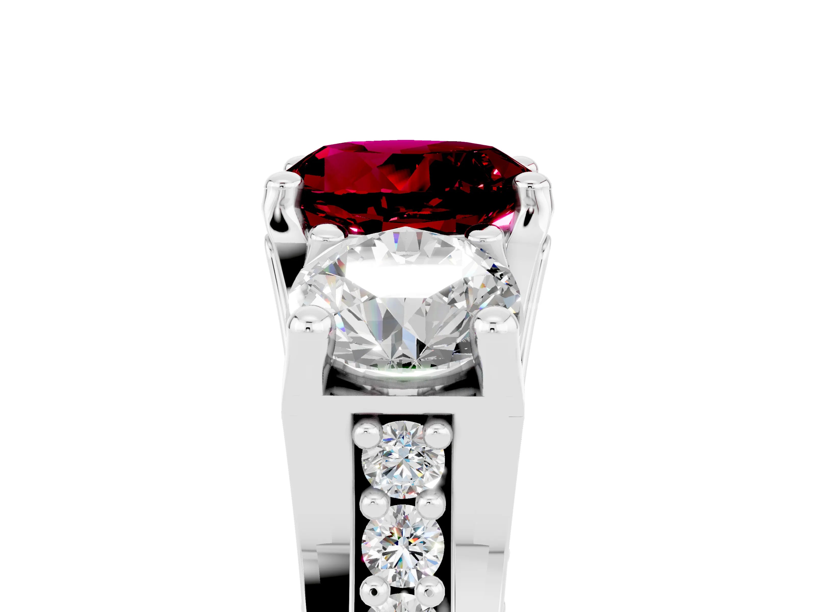 White gold Round Cut Garnet Three-Stone Ring with Channel Set Band and Four-Prong Setting_5