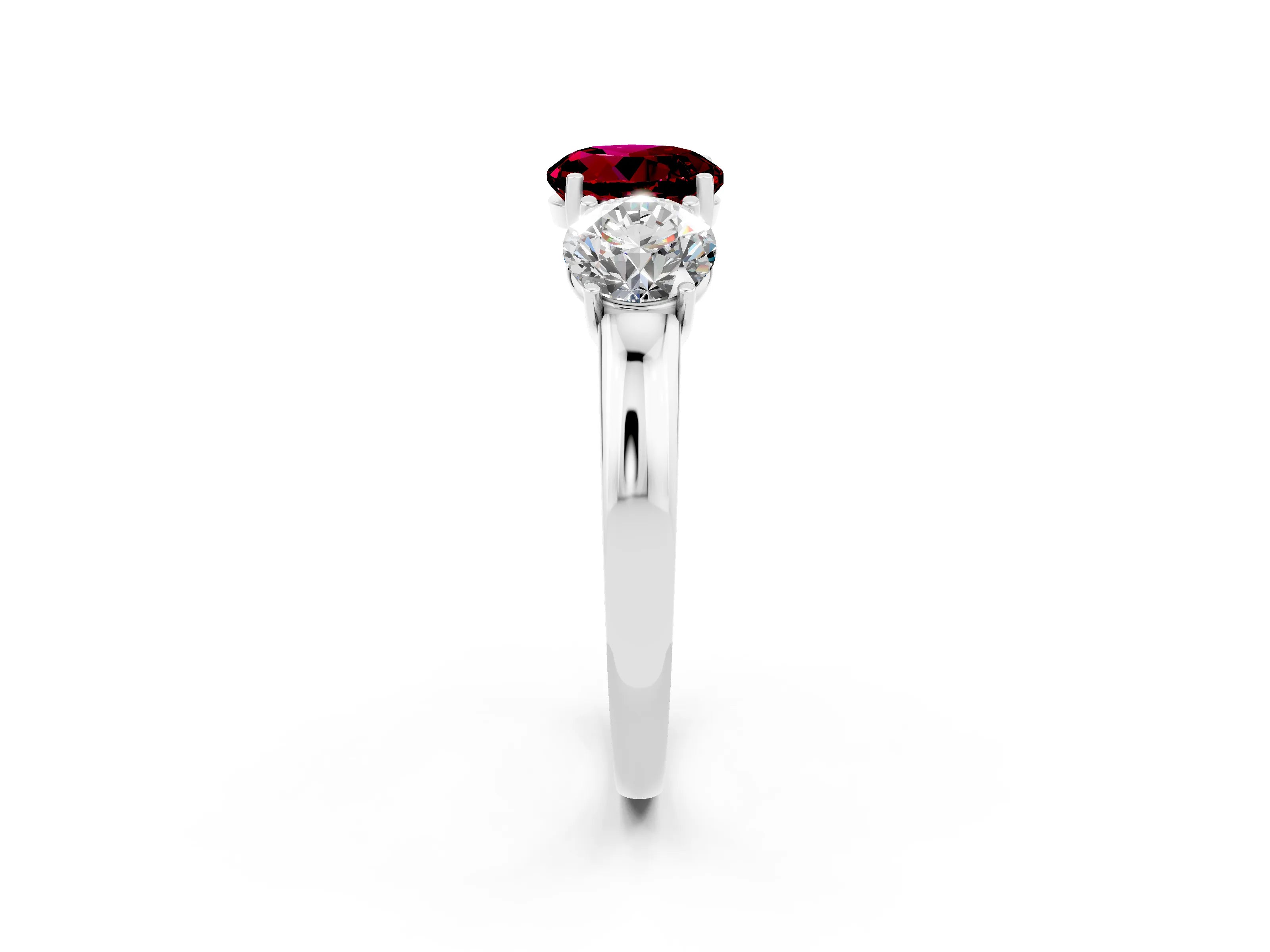 White gold Round Cut Garnet Three-Stone Ring with Four-Prong Setting and Classic Band_2