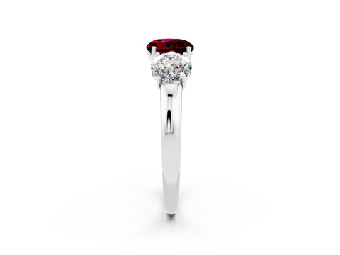 White gold Round Cut Garnet Three-Stone Ring with Four-Prong Setting and Classic Band_2