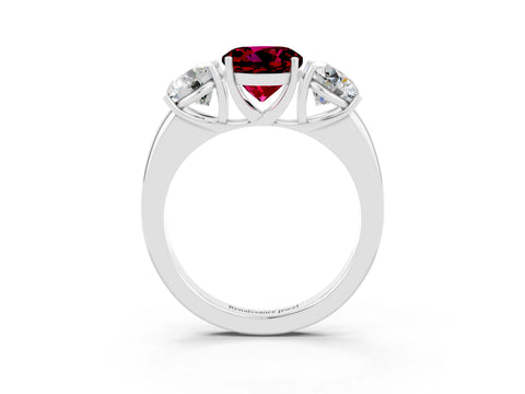 White gold Round Cut Garnet Three-Stone Ring with Four-Prong Setting and Classic Band_3