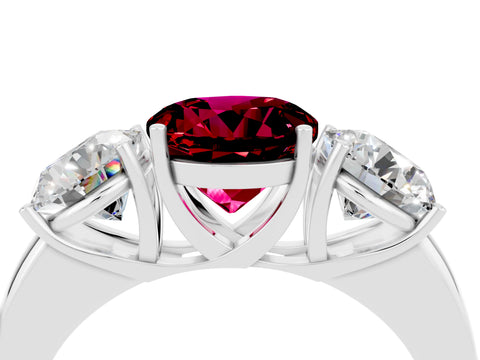 White gold Round Cut Garnet Three-Stone Ring with Four-Prong Setting and Classic Band_4