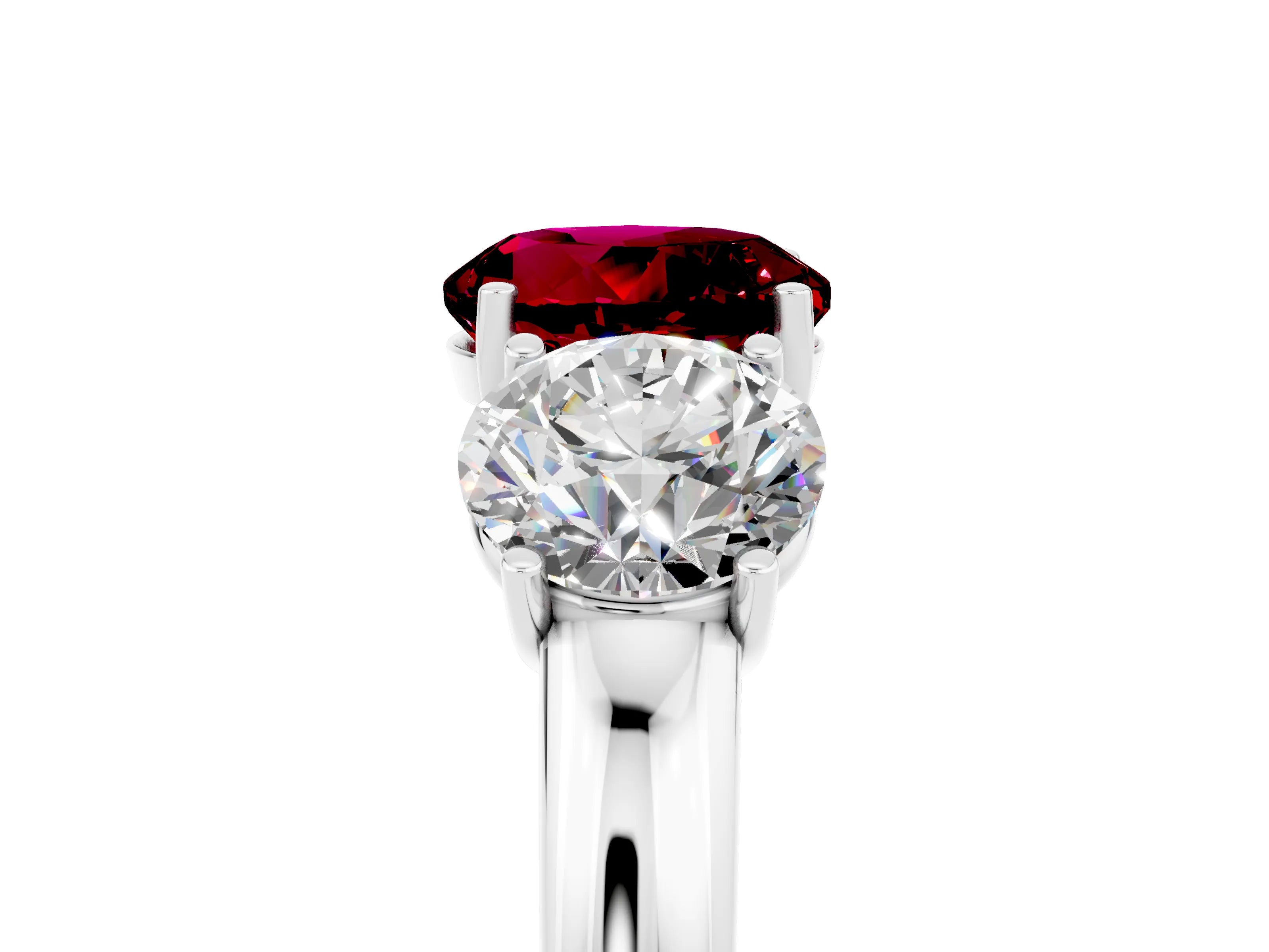 White gold Round Cut Garnet Three-Stone Ring with Four-Prong Setting and Classic Band_5