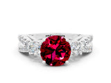 White gold Round Cut Garnet Three-Stone Ring with Pavé Split Shank and Four-Prong Setting