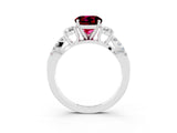 White gold Round Cut Garnet Three-Stone Ring with Pavé Split Shank and Four-Prong Setting_3