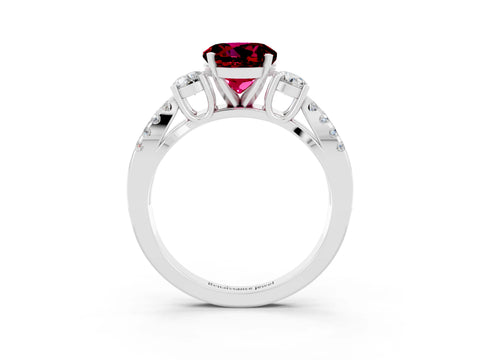 White gold Round Cut Garnet Three-Stone Ring with Pavé Split Shank and Four-Prong Setting_3