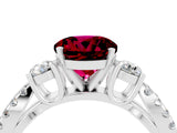 White gold Round Cut Garnet Three-Stone Ring with Pavé Split Shank and Four-Prong Setting_4