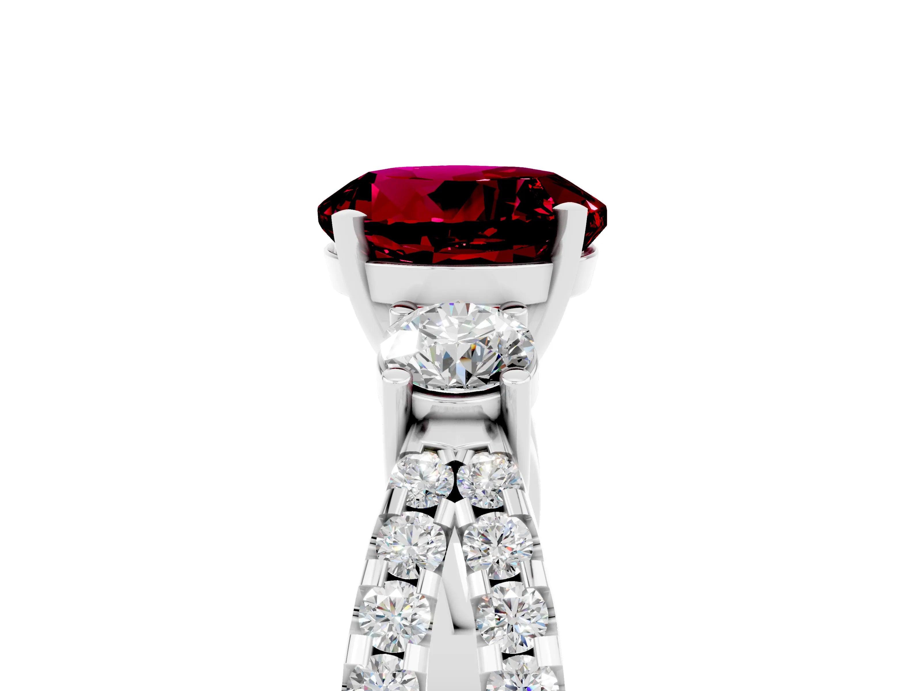White gold Round Cut Garnet Three-Stone Ring with Pavé Split Shank and Four-Prong Setting_5