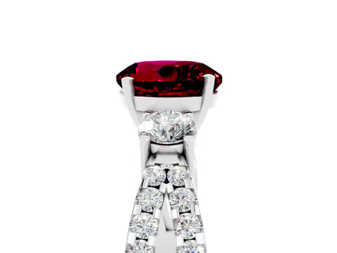White gold Round Cut Garnet Three-Stone Ring with Pavé Split Shank and Four-Prong Setting_5