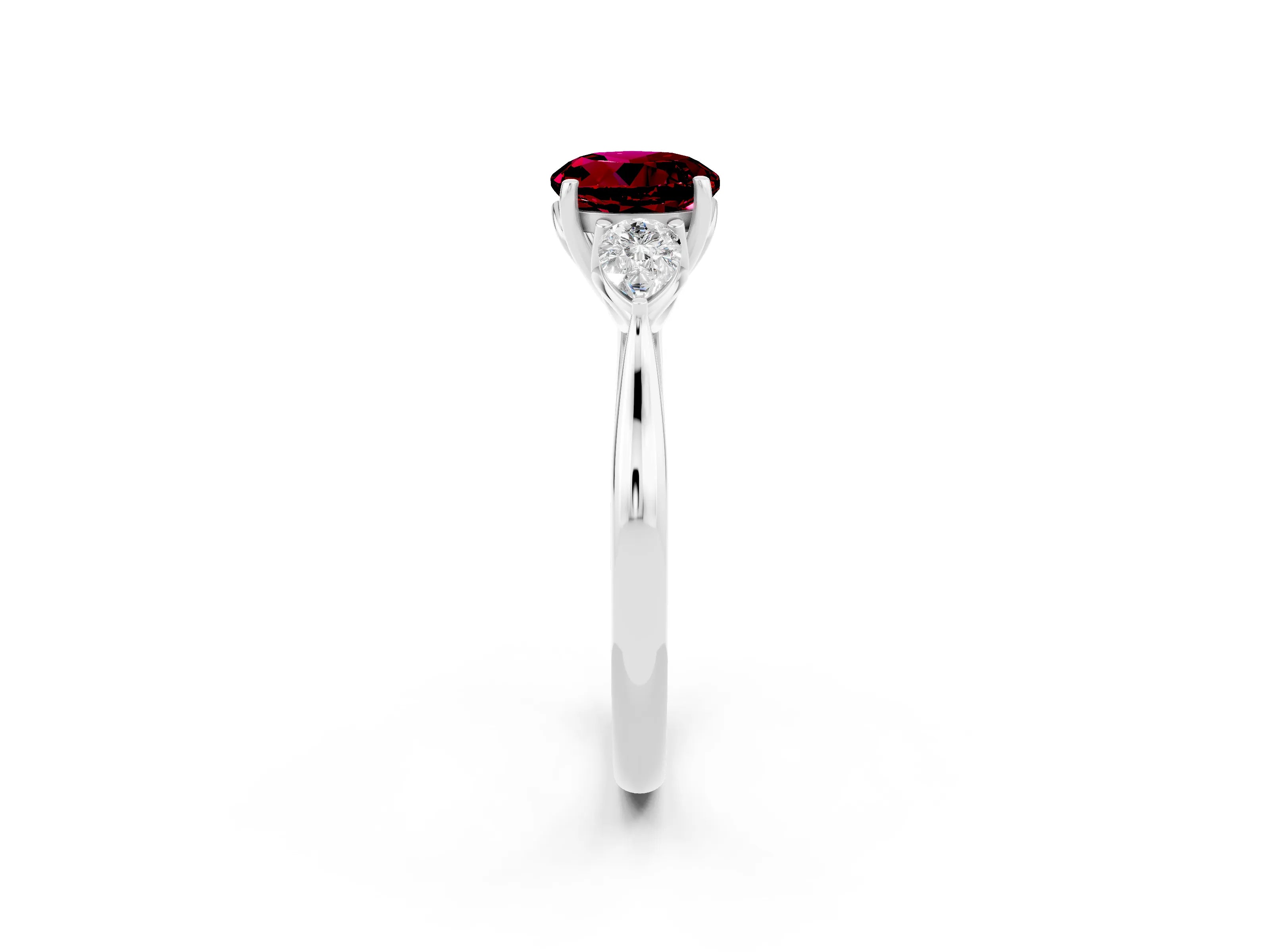 White gold Round Cut Garnet Three-Stone Ring with Pear Side Stones and Four-Prong Setting_14