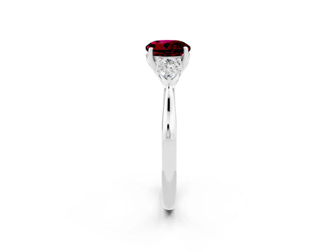 White gold Round Cut Garnet Three-Stone Ring with Pear Side Stones and Four-Prong Setting_14