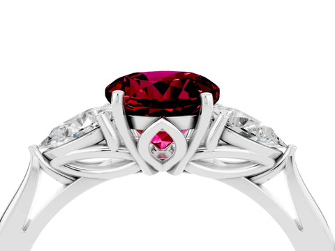 White gold Round Cut Garnet Three-Stone Ring with Pear Side Stones and Four-Prong Setting_16