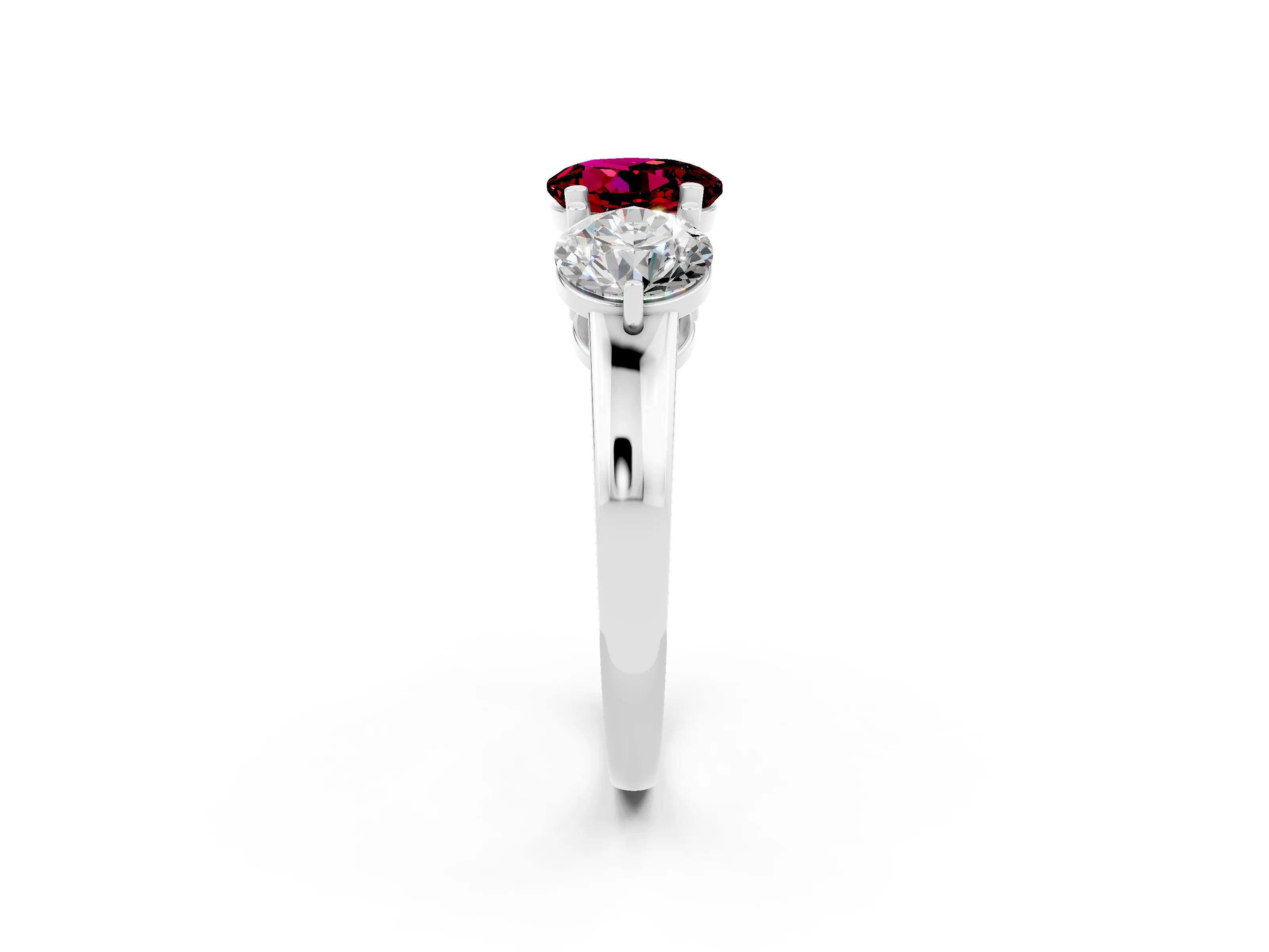 White gold Round Cut Garnet Three-Stone Ring with Prong Setting and Classic Band_2